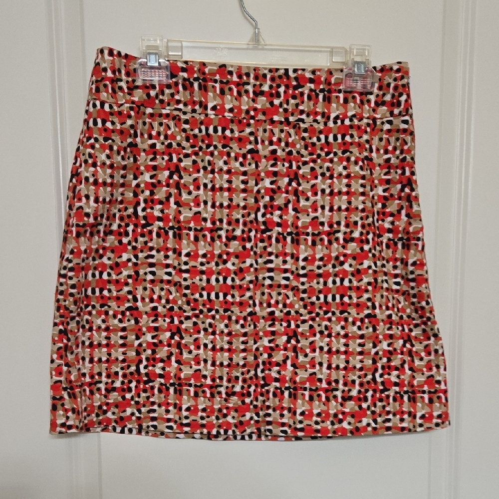 Ann Taylor Vibrant Red and Black Patterned Mini Skirt